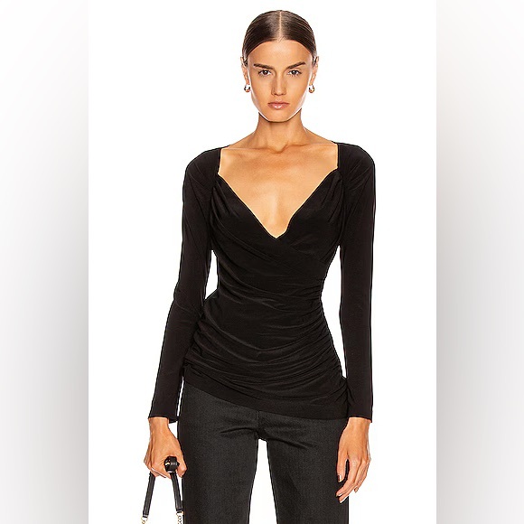 Norma Kamali Long Sleeve Sweetheart Side Drape Top Jersey XS - Picture 1 of 6